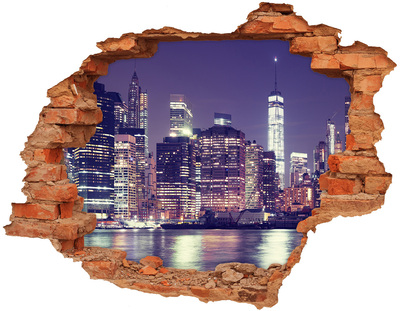 Sticker mural effet trou New York la nuit USA brique