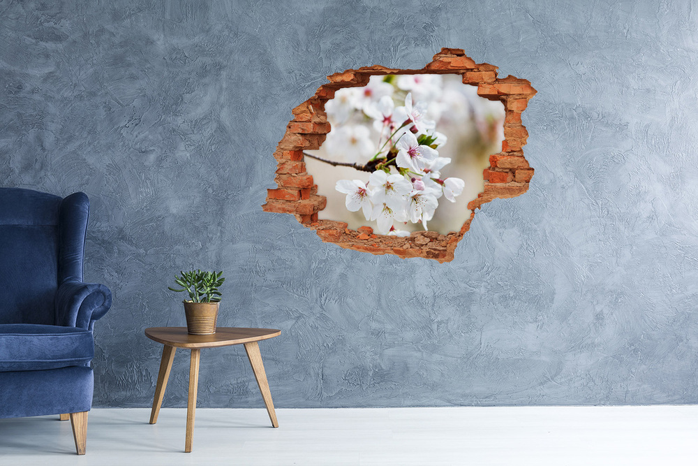 Sticker mural effet trou Fleurs de cerisier plante brique