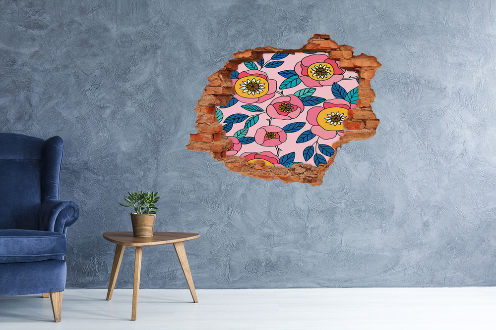 Autocollant mural trou Fleurs roses brique