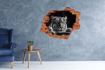 Sticker mural effet trou Tigre brique