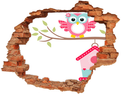 Sticker trou dans le mur Hibou sur une branche brique