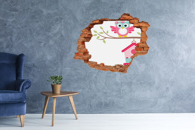 Sticker trou dans le mur Hibou sur une branche brique