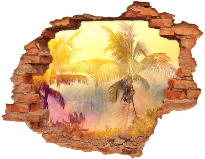Autocollant à effet 3d trou Oasis tropicale derrière le mur