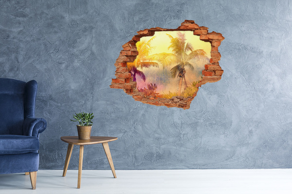 Autocollant à effet 3d trou Oasis tropicale derrière le mur