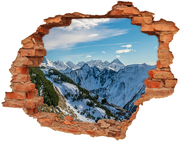 Sticker mural effet trou paysage de montagne hivernal