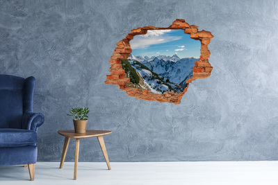 Sticker mural effet trou paysage de montagne hivernal