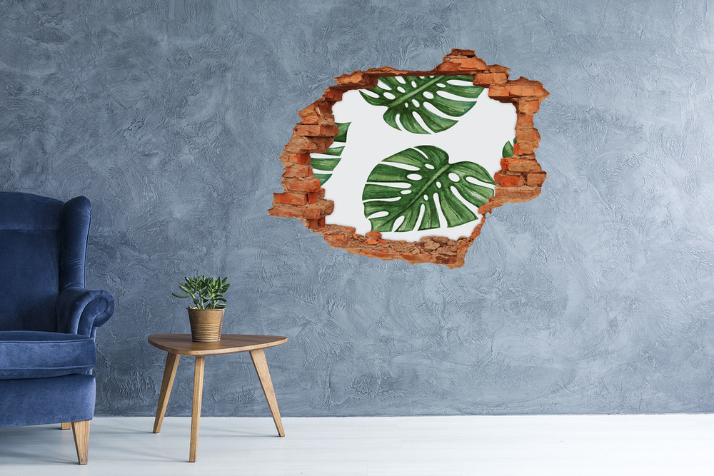 Autocollant mural trou Monstre feuilles brique