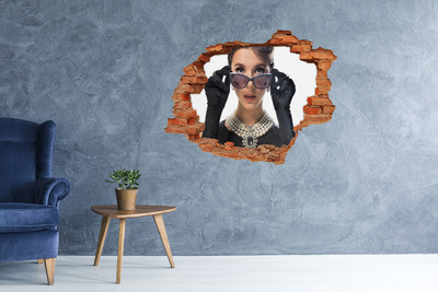 Sticker trou dans le mur Femme avec des lunettes brique