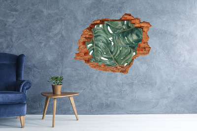 Sticker mural effet trou Monstre feuilles brique