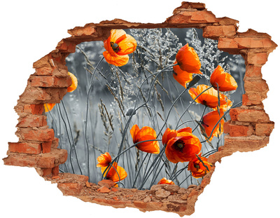 Sticker trou dans le mur Coquelicots de terrain brique