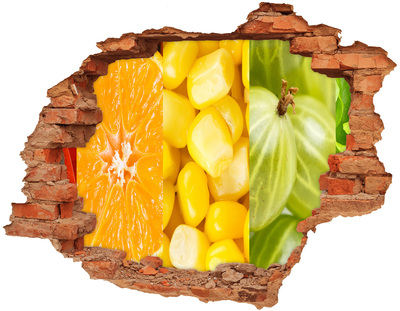 Autocollant à effet 3d trou Fresque de fruits dans un trou dans le mur