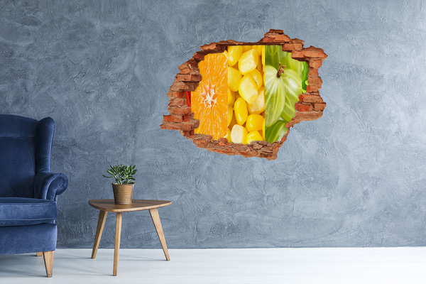 Autocollant à effet 3d trou Fresque de fruits dans un trou dans le mur