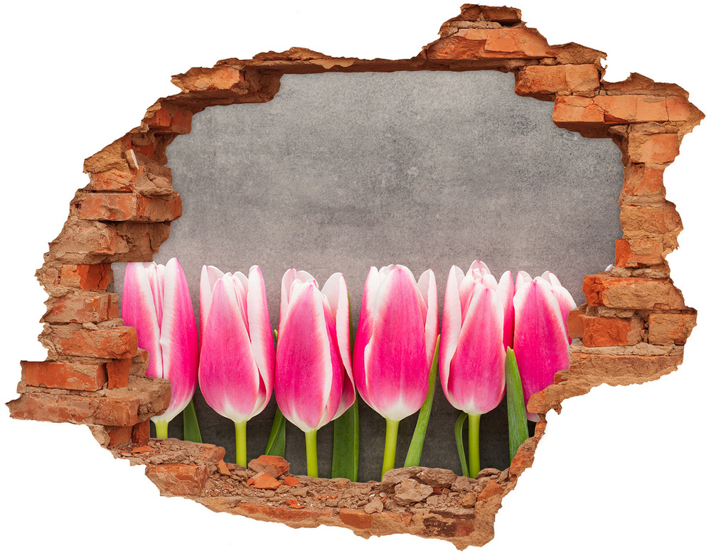 Autocollant mural trou Tulipes roses fleurs brique