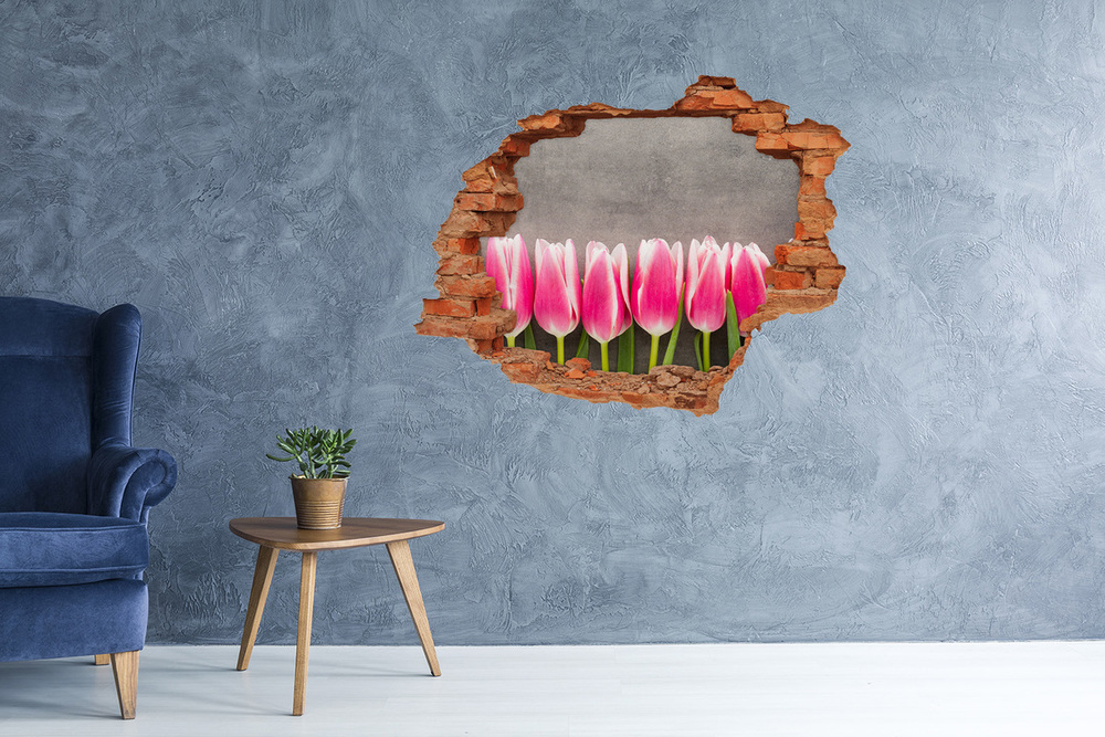 Autocollant mural trou Tulipes roses fleurs brique