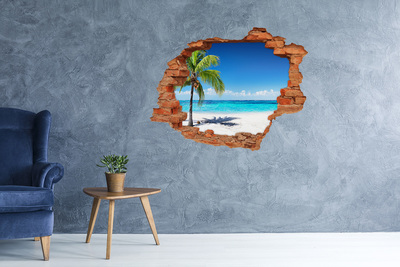 Sticker mural effet trou Plage tropicale avec des palmiers