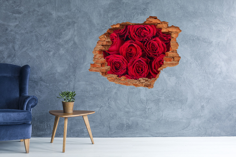 Sticker mural effet trou Des roses fleurs brique