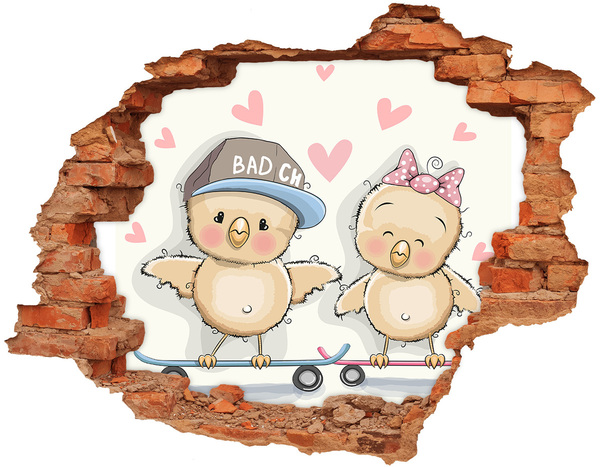 Autocollant à effet 3d trou Des oiseaux mignons sur un skateboard