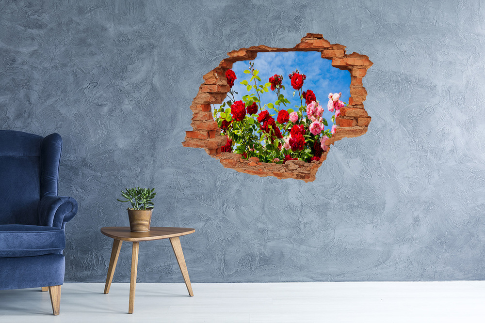 Sticker trou dans le mur Roses sauvages brique