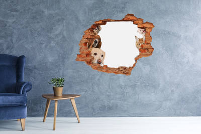 Sticker mural effet trou Chiens et chats brique