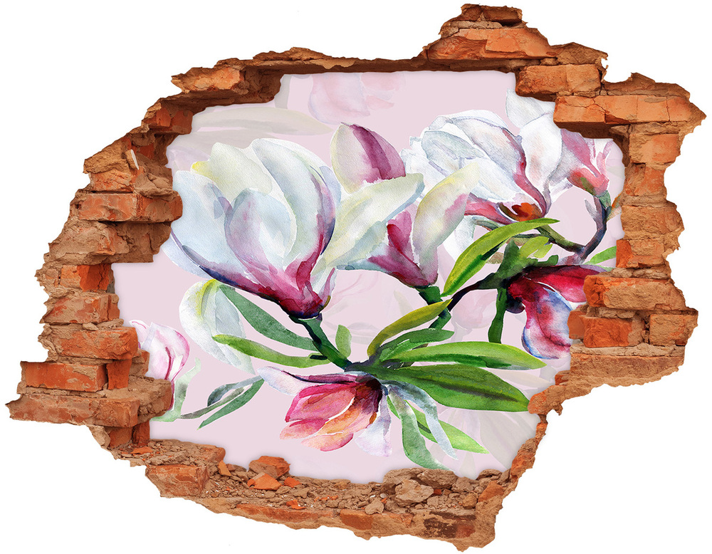 Sticker trou dans le mur Fleurs de magnolia brique