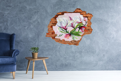 Sticker trou dans le mur Fleurs de magnolia brique