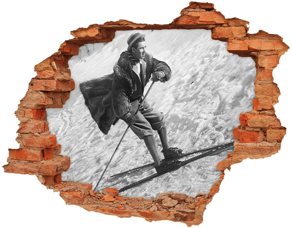 Autocollant mural trou skieur d'hiver de style rétro