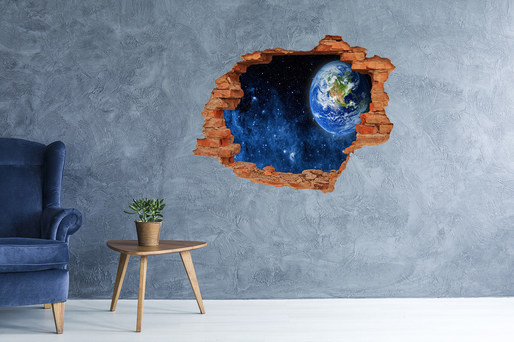 Sticker mural effet trou Globe brique