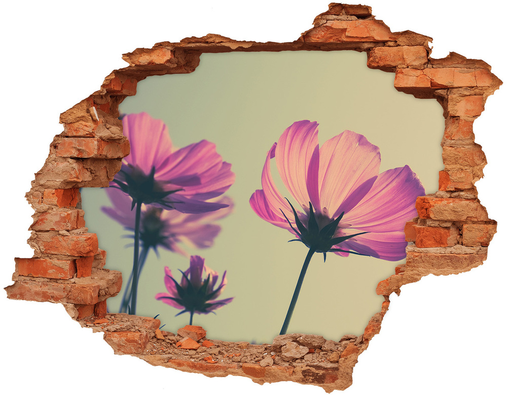 Sticker mural effet trou Fleurs roses brique