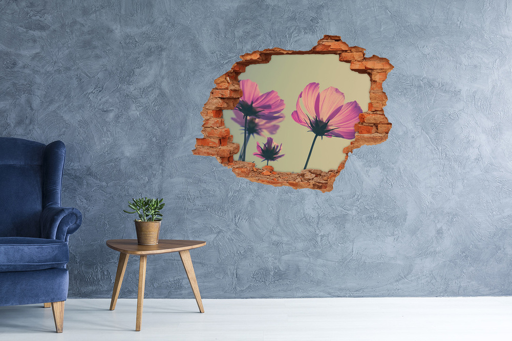 Sticker mural effet trou Fleurs roses brique