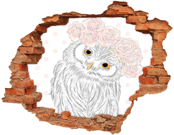 Autocollant à effet 3d trou Hibou avec des roses