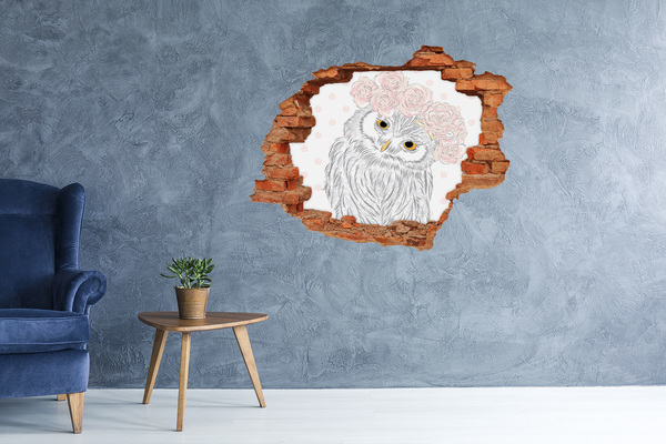 Autocollant à effet 3d trou Hibou avec des roses