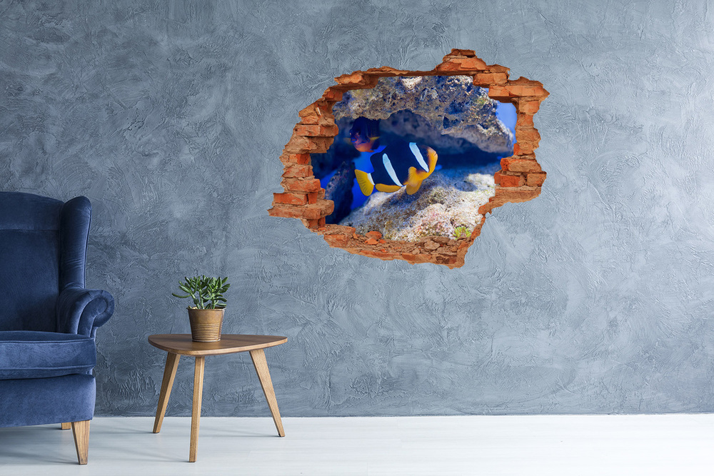 Sticker mural effet trou Poisson tropical brique