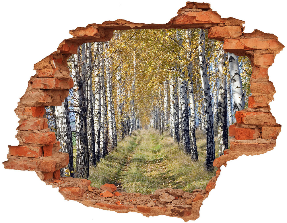 Sticker trou dans le mur Bouleau en automne brique