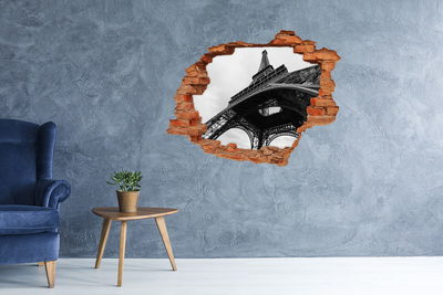 Autocollant à effet 3d trou La tour Eiffel dans un cadre monochrome