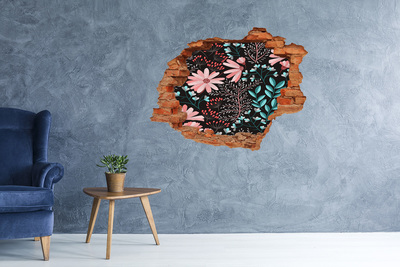 Sticker mural effet trou Motif floral sur fond noir