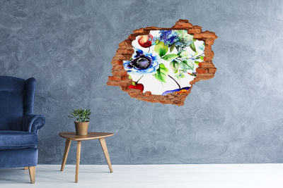 Autocollant mural trou Fleurs de printemps brique