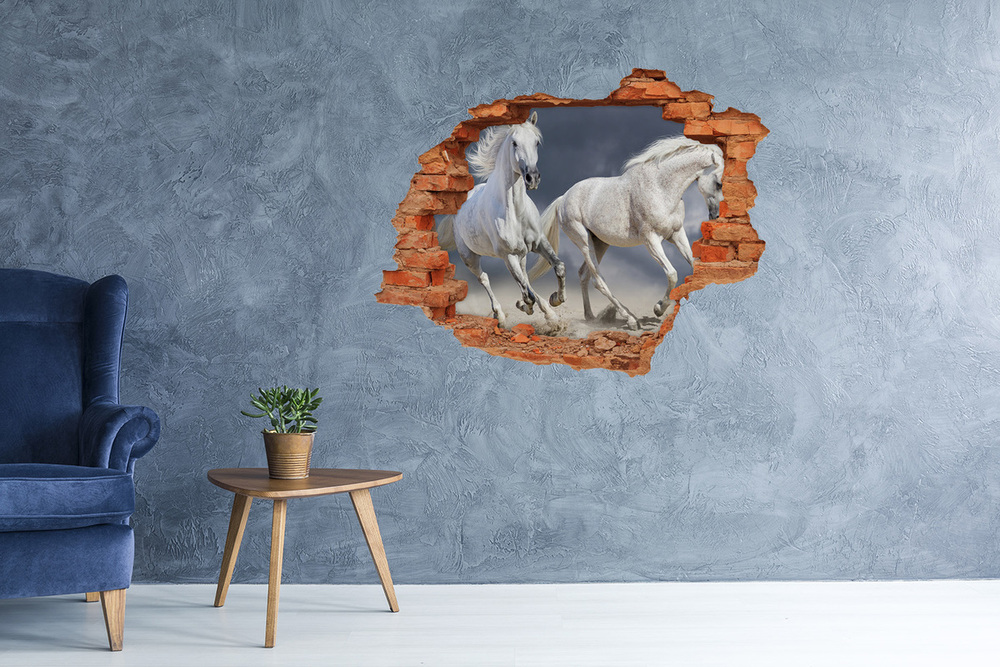 Sticker mural effet trou Chevaux blancs plage brique