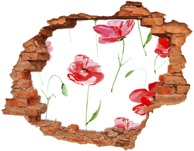 Sticker trou dans le mur Les coquelicots rouges fleurs des champs brique