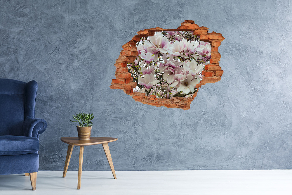 Autocollant mural trou Fleurs de magnolia brique