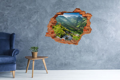 Autocollant à effet 3d trou Paysage de montagne à travers un trou dans le mur