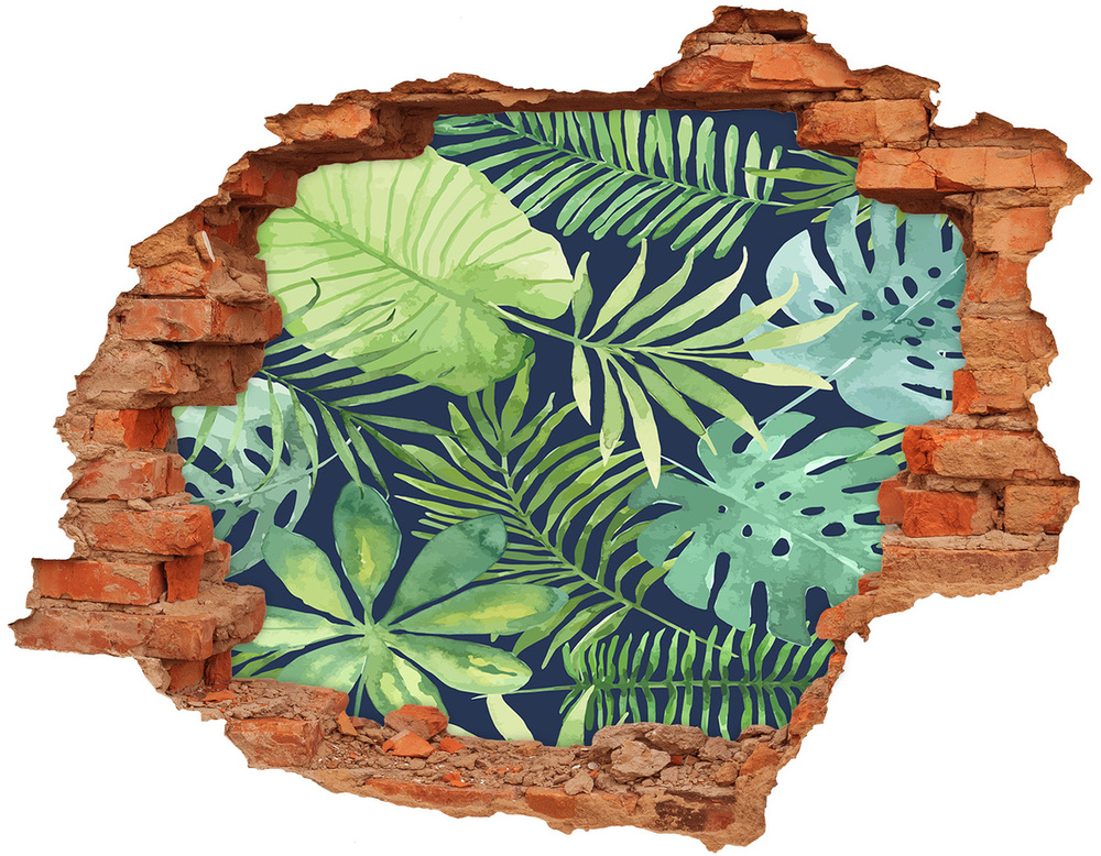 Sticker mural effet trou Feuilles tropicales faune brique