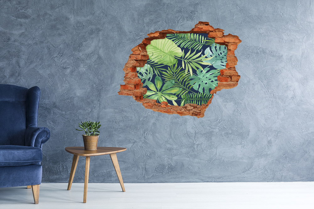 Sticker mural effet trou Feuilles tropicales faune brique