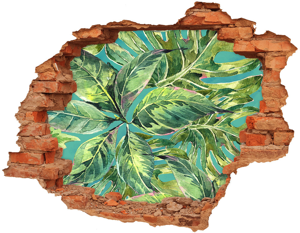 Sticker trou dans le mur Feuilles tropicales faune brique