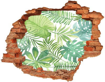 Autocollant mural trou Feuilles tropicales faune brique