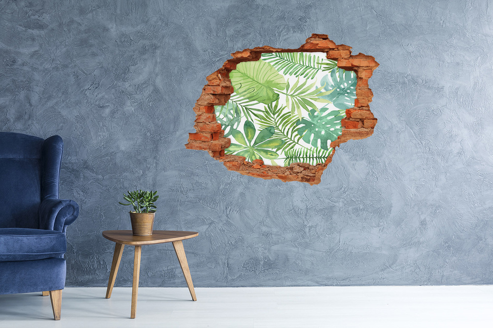 Autocollant mural trou Feuilles tropicales faune brique