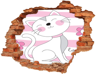 Sticker trou dans le mur Chat blanc brique