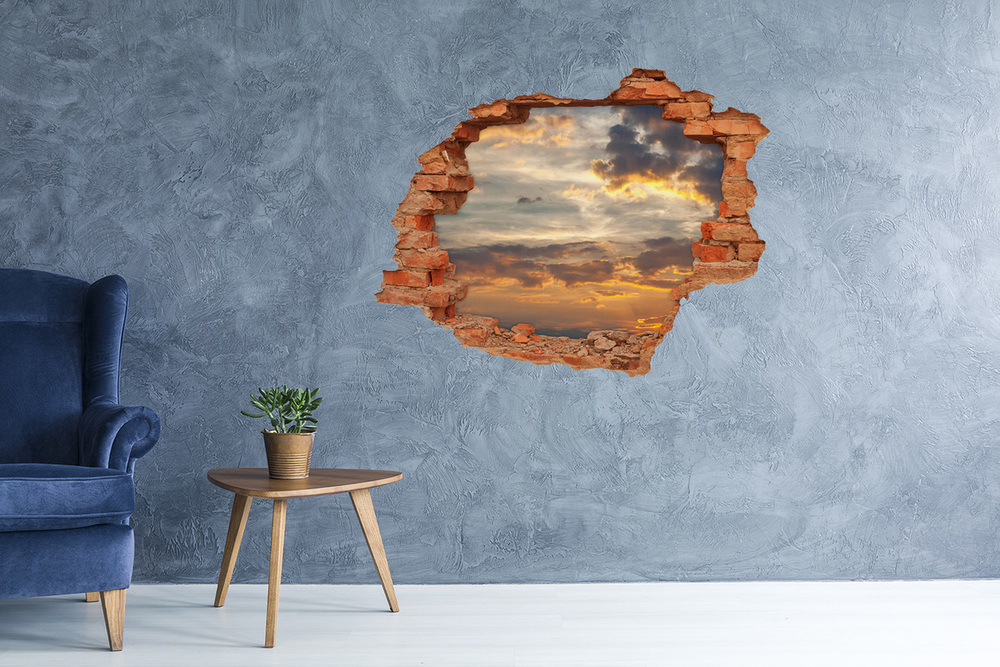 Autocollant mural trou Coucher de soleil nuages ciel brique