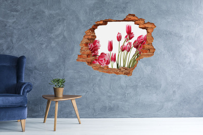 Sticker mural effet trou Tulipes rouges brique