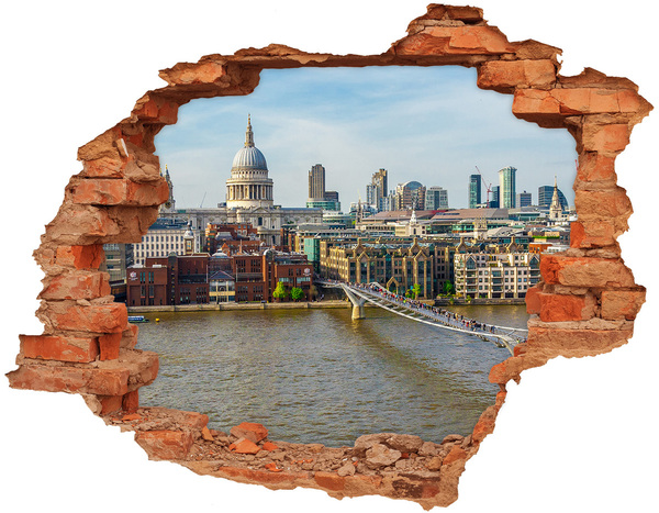 Autocollant à effet 3d trou Vue de Londres à travers un trou dans le mur