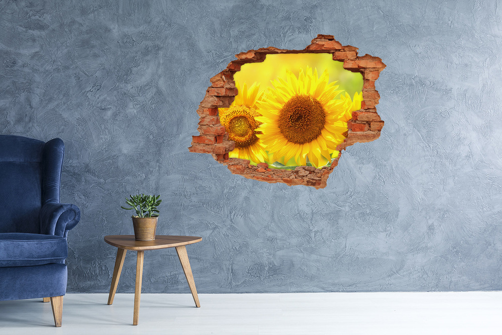 Autocollant mural trou Tournesols fleurs brique